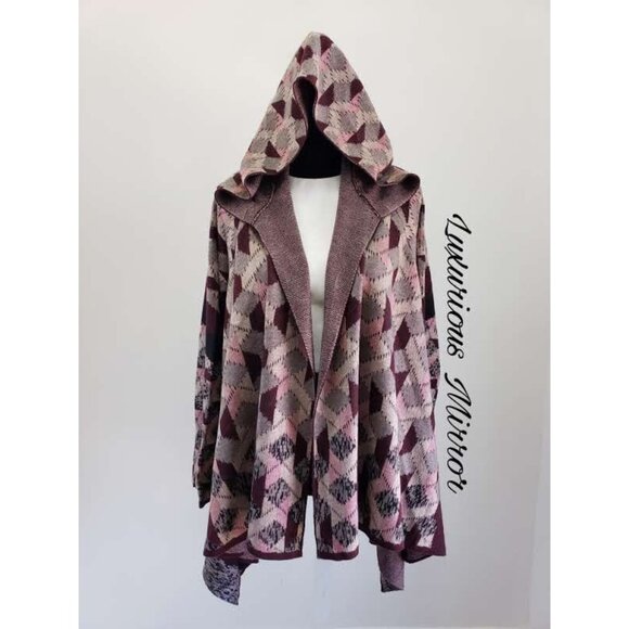 Vertigo Women's Hooded Cardigan Sweater Multicolor Geometric Long Sleeve OS New - Picture 1 of 8
